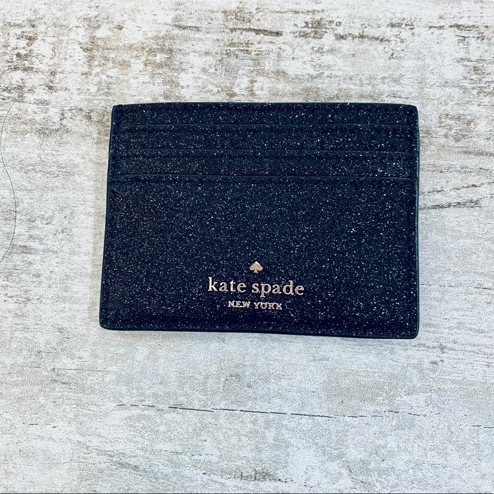 Kate Spade BLACK shimmy glitter slim card holder